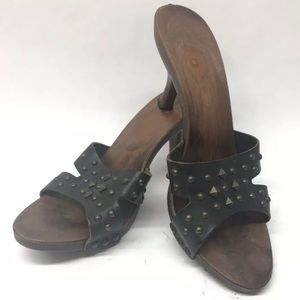 Sam & Libby Black Leather Studded Sandals Size 9.5